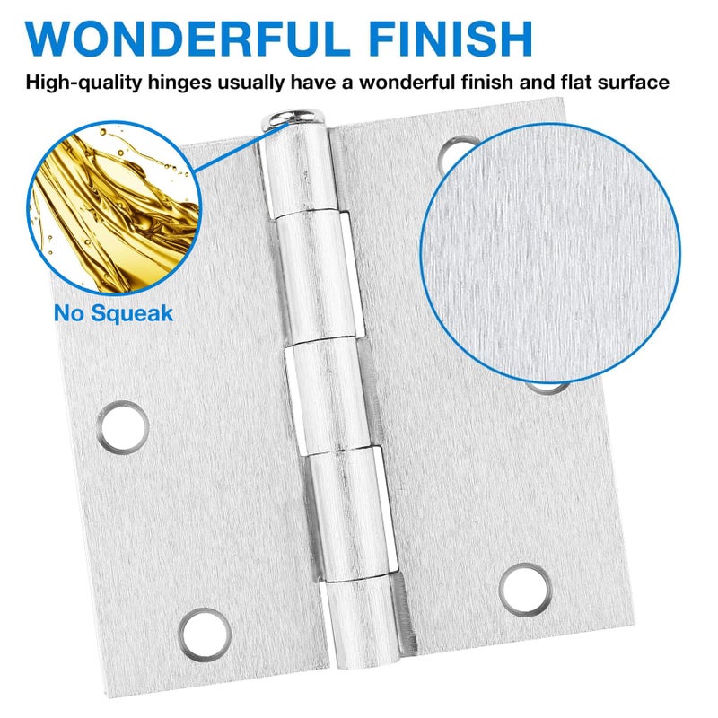 TDCHINGES Brushed Nickel Door Hinges 3.5"" X 3.5inch Square 12 Pack Interior Door Hinges for Doors 3 1/2"" Door Hardware Silver Exterior Satin Nickel Hinges For Bedroom,School,Apartment,Office,House,Hospital,Coop - Image 3